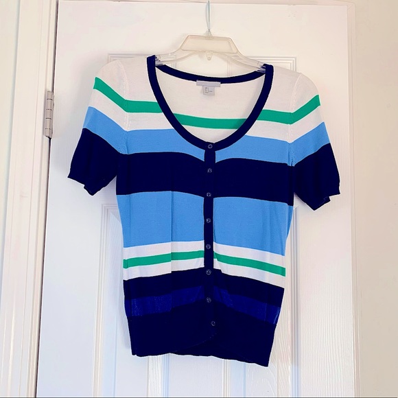 🎉Host Pick🎉 H&M striped buttoned short sleeve sweater cardigan size small NWOT - Picture 2 of 3